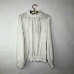 Adrianna Papell Womens Dotted Trim Blouse Top Sz L